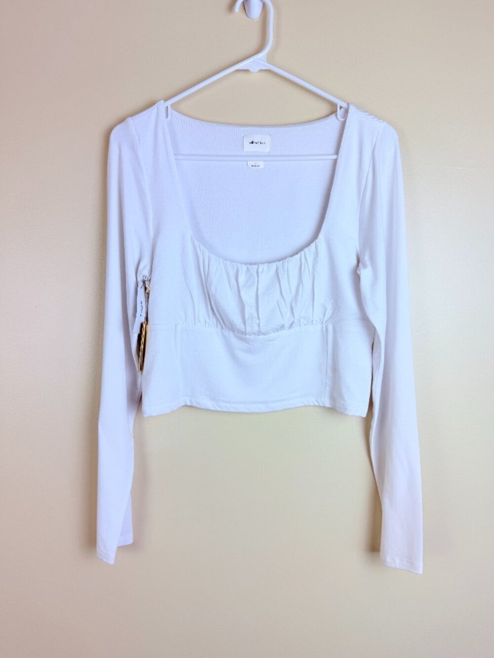 NWT Aritzia Wilfred Free Orbit Ruched Long Sleeve Top Size L